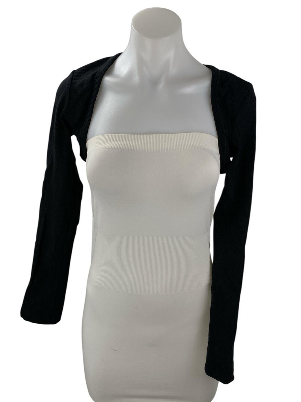 Zara Black Long Sleeve Open Front Bolero Shrug Cover Up Short Cardigan Top Sz S